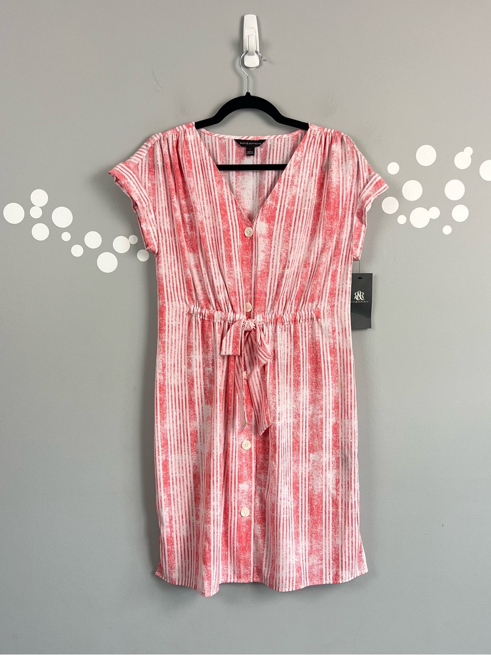 NWT Rock & Republic Pink Stripe Button Front Tie Waist Dress M